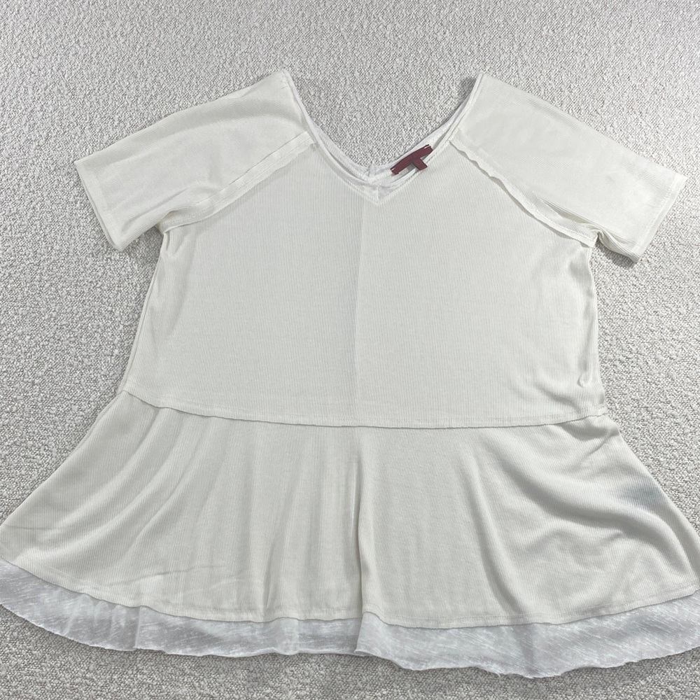 Classic White Flutter-Hem V-Neck Top RED by BKE 
Size small loose fitting .